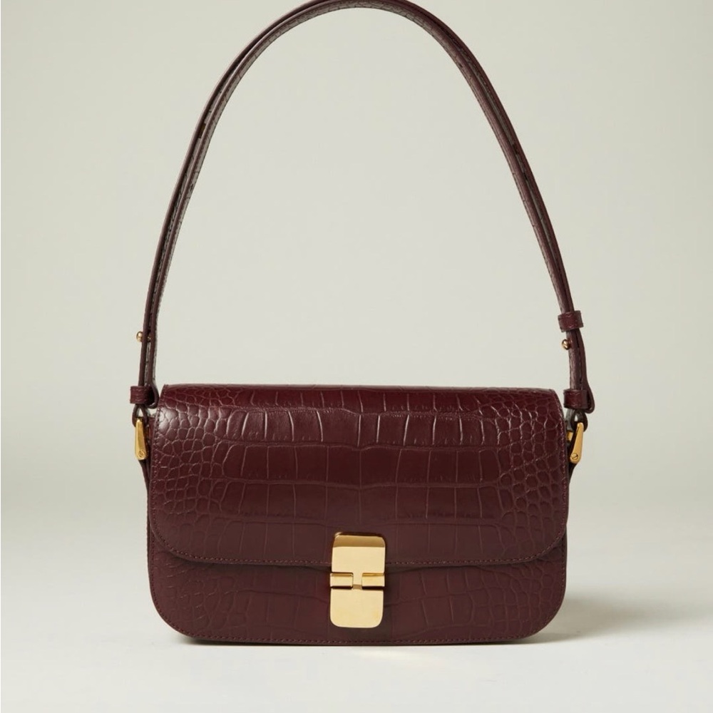 A.P.C. Dark Red/ Maroon Croc-Embossed Grace Baguette Bag